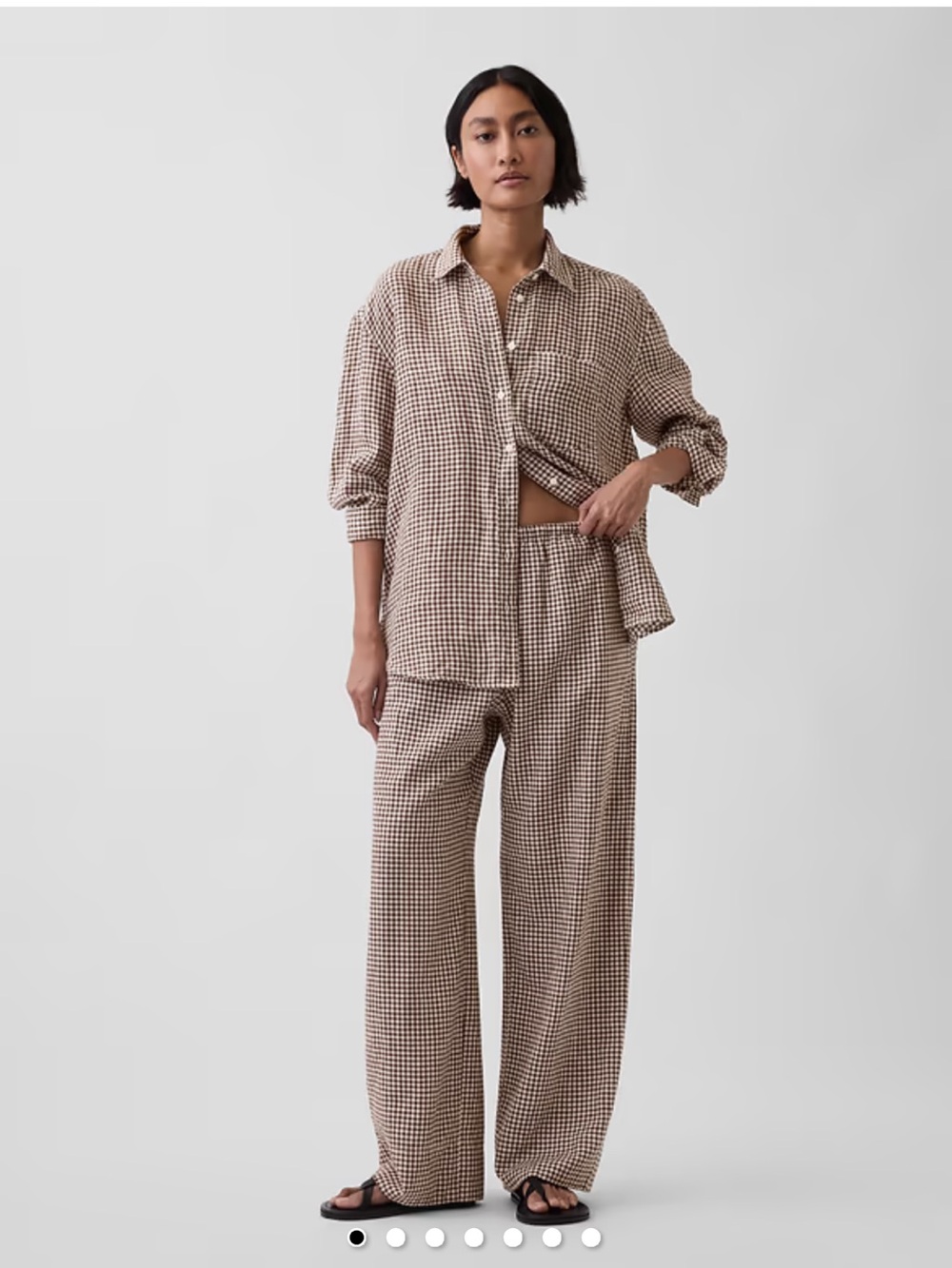 GAP Linen-Blend Wide-Leg Pants in Brown Gingham